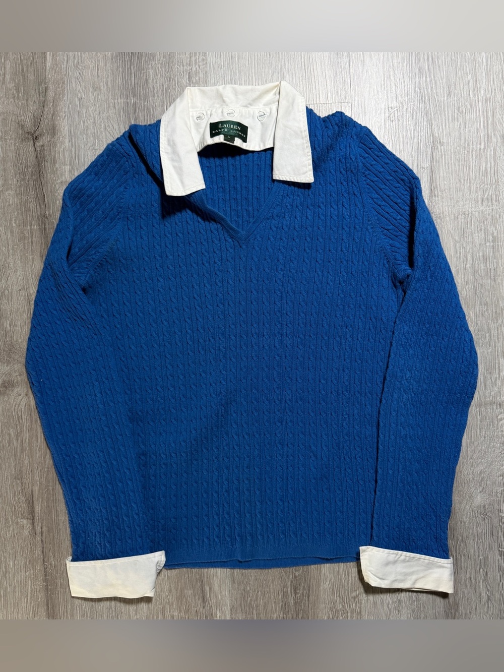 Ralph Lauren Royal Blue Cable-Knit V-Neck Sweater